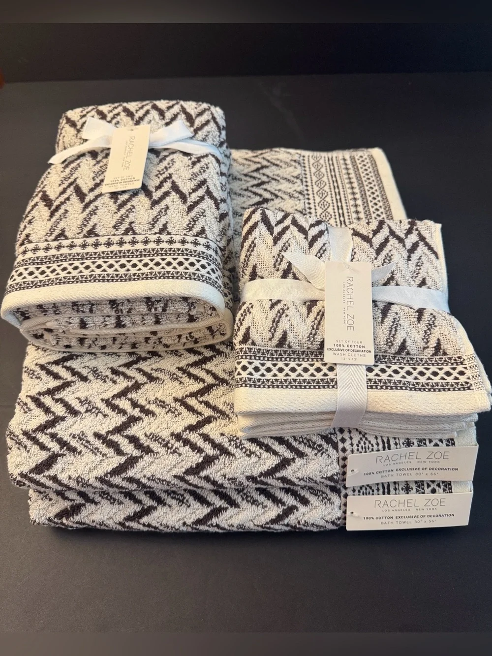 8pc RACHEL ZOE 100% Cotton(EOD) Chevron Pattern Bath Towel Set - Cocoa/Coco